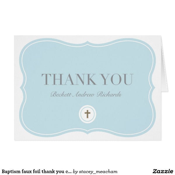 faux foil baptism thank you card template