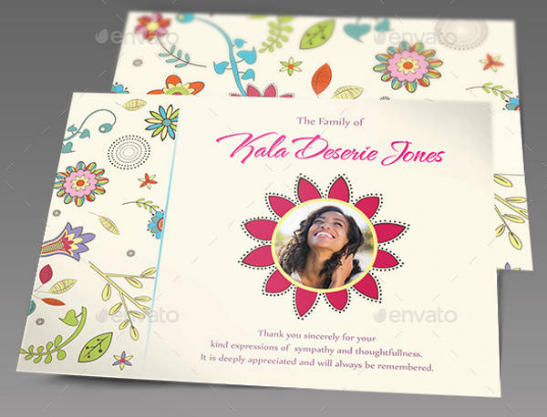 floral funeral thank you card