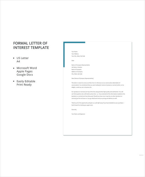 formal letter of interest template