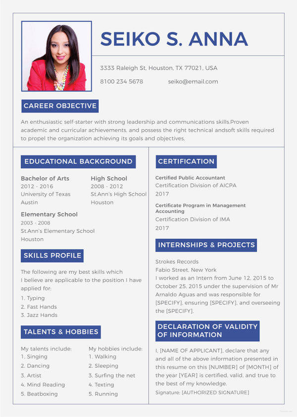 free college resume template