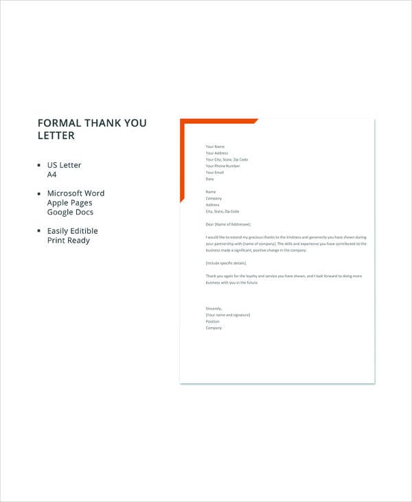 free formal thank you letter template