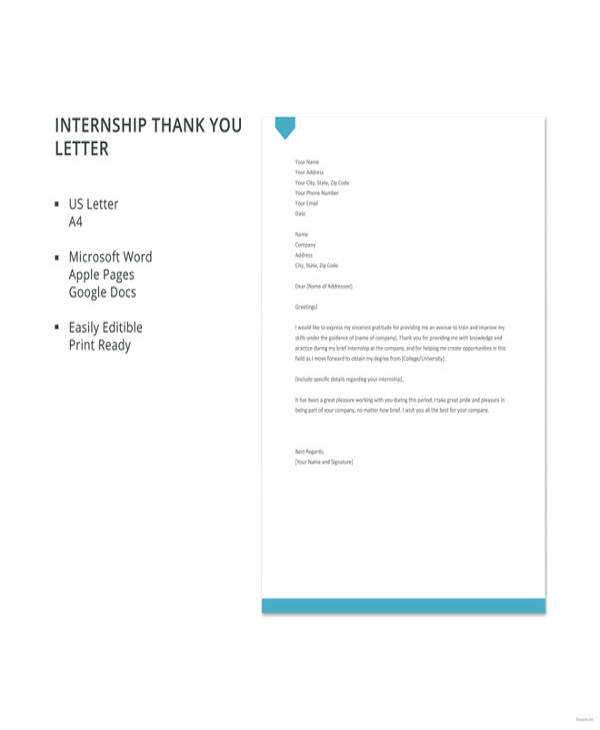 free internship thank you letter template
