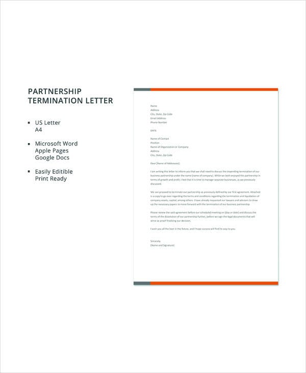 free partnership termination letter template