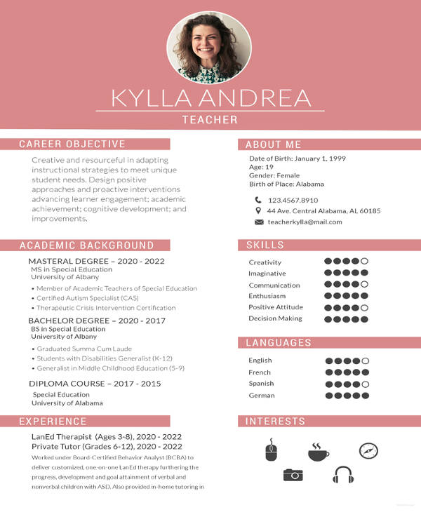 Teacher Resume Sample - 37+ Free Word, PDF Documents Download | Free ...