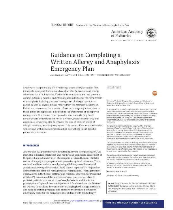 guidelines in completing a written allergy action plan with template