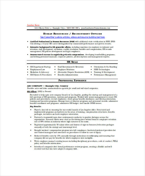 hr recruitment resume template