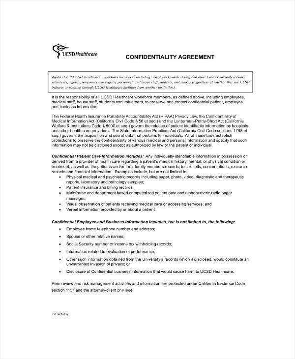 healthcare confidentiality agreement