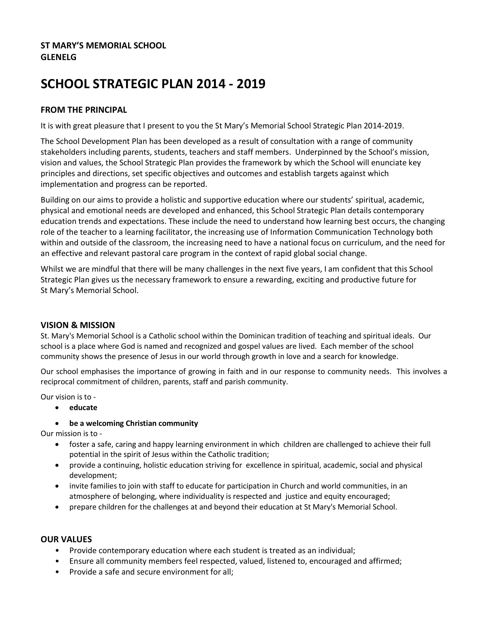 strategic plan school template
