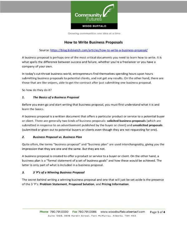 sample of written business proposals pdf free
