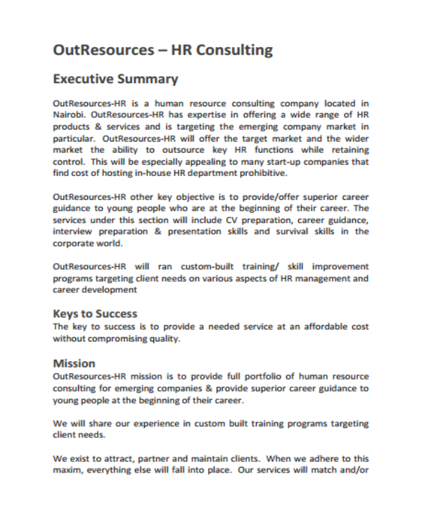 Hr Business Plan Human Resources Consulting Business Plan Template Guide