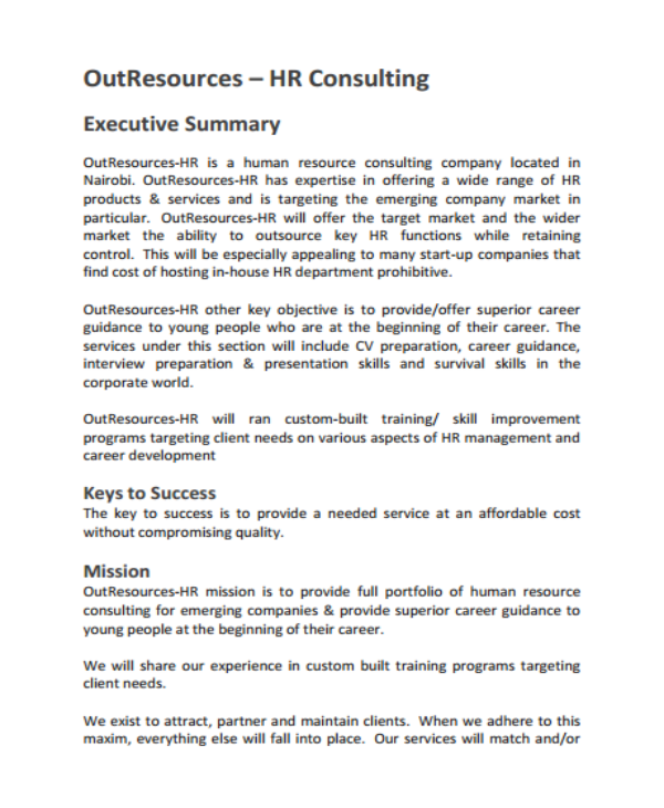 7+ FREE HR Consulting Business Plan Templates - PDF, Word