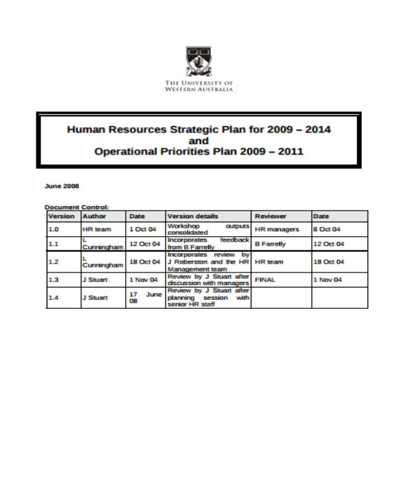 human resources strategic plan 2009 20