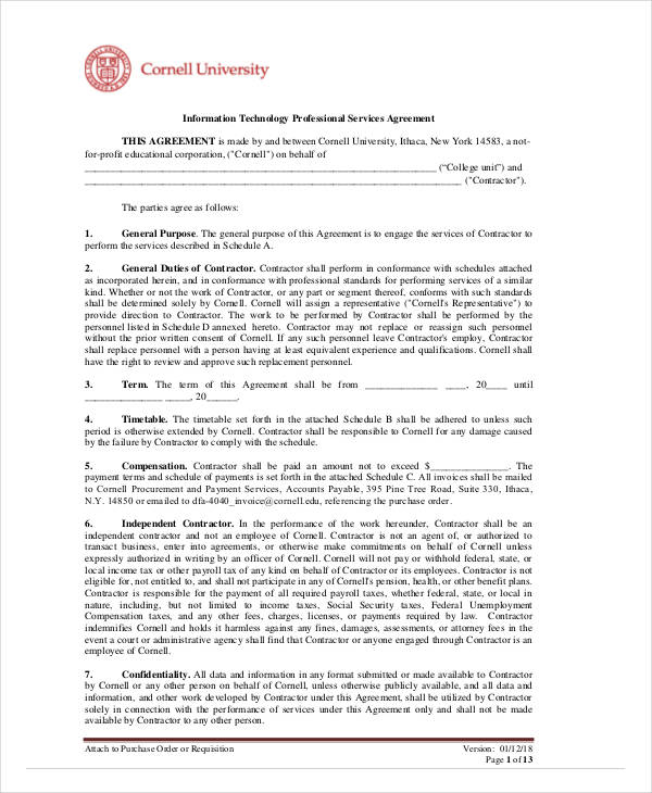 it professional services agreement