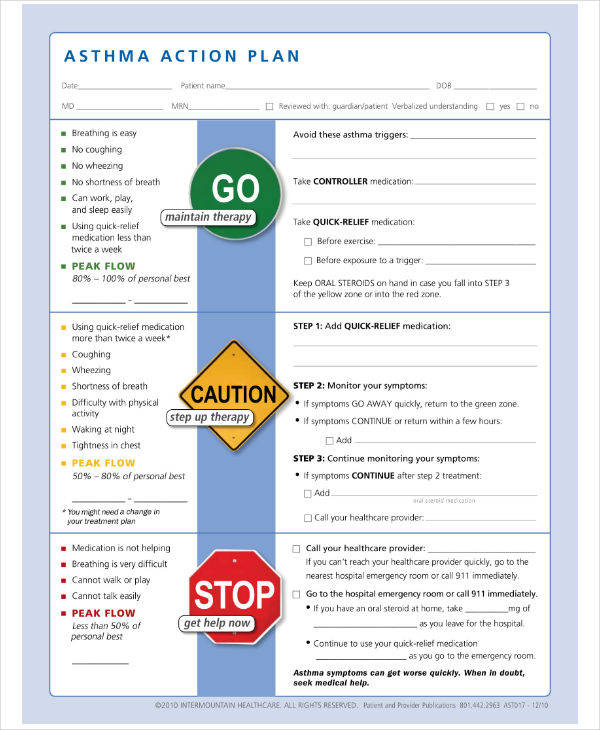 Free Printable Asthma Action Plan