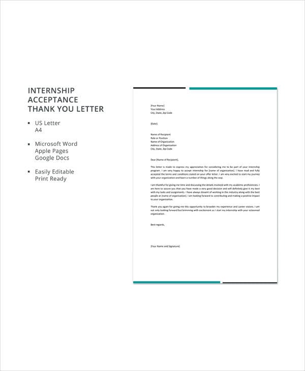 internship acceptance thank you letter