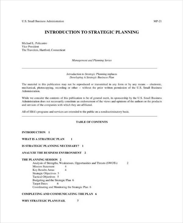 introduction of business strategic planning