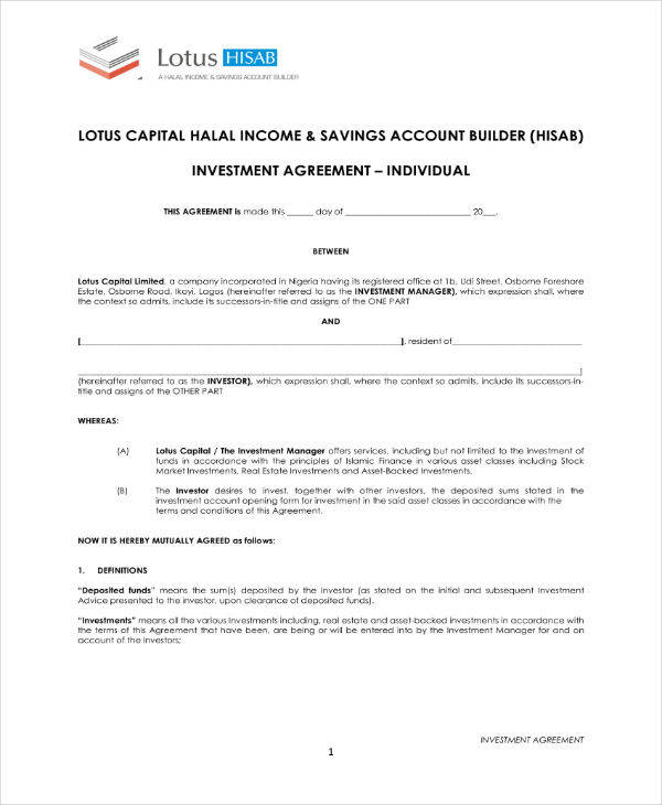 30 Simple Investment Agreement Templates Word PDF Google Docs 