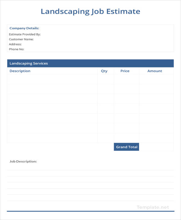 landscaping job estimate template