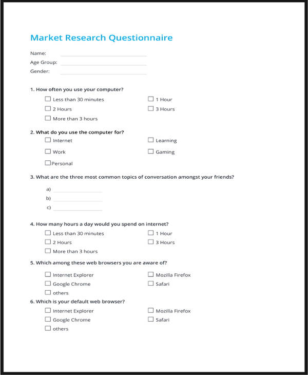 Market Research Questionnaire Template TUTORE ORG Master Of Documents