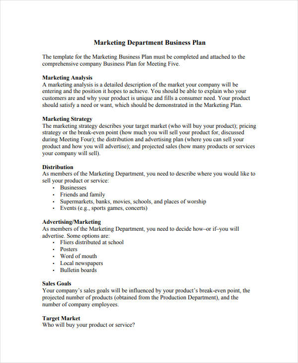 marketing and sales in business plan example