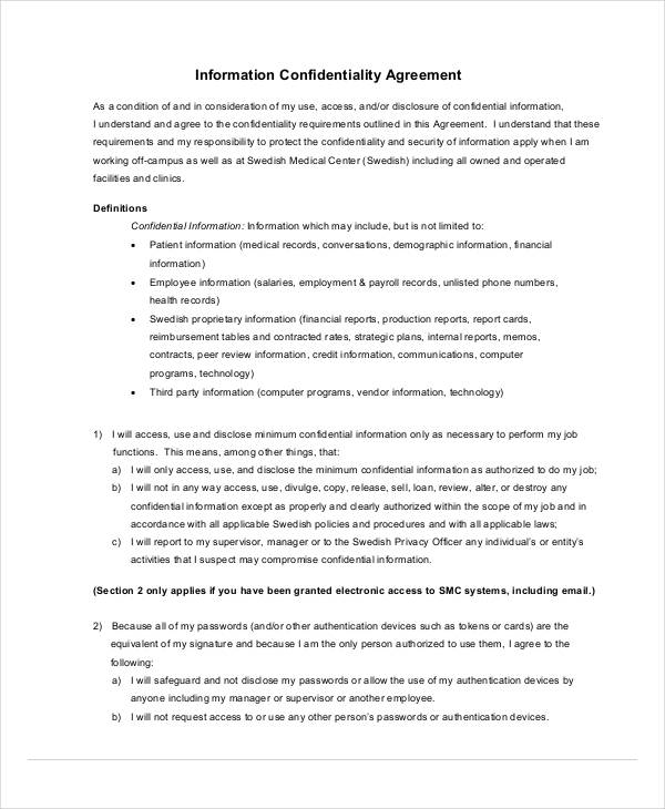 medical information confidentiality agreement