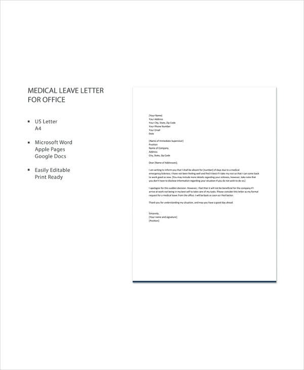application letter for medical leave in office