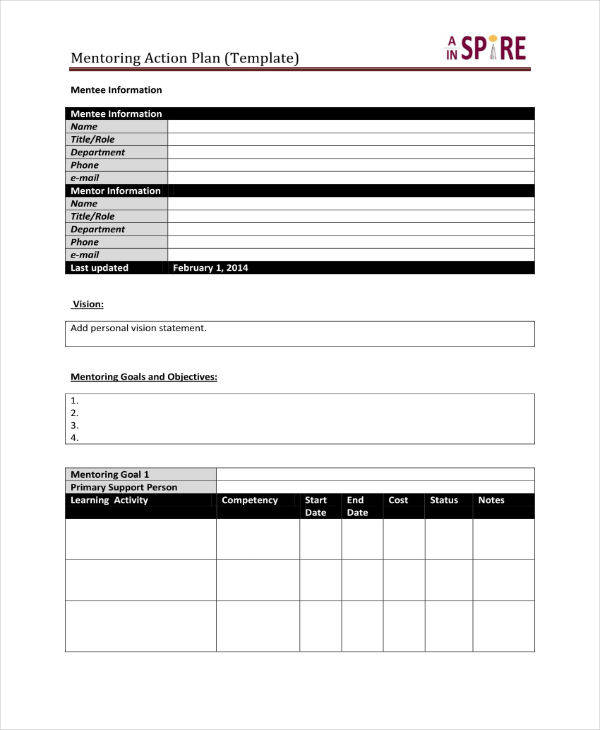 11  Mentoring Action Plan Templates PDF Word