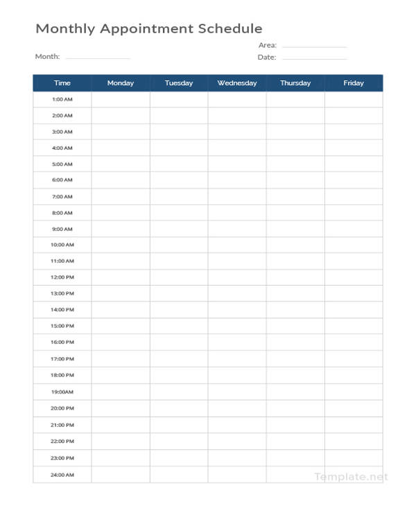 Appointment Schedule Templates 11+ Free Word, Excel & PDF Formats