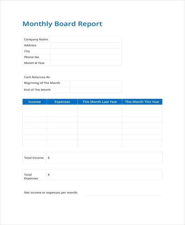 Free Board Report Template Printable Templates