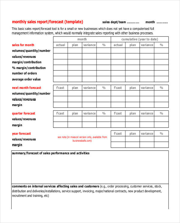 monthly sales report plan