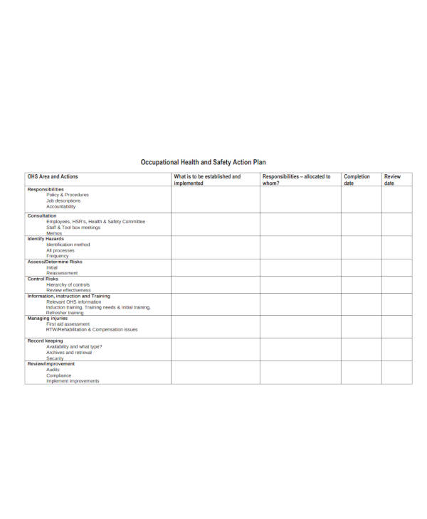 15   Health and Safety Action Plan Templates PDF Google Docs MS