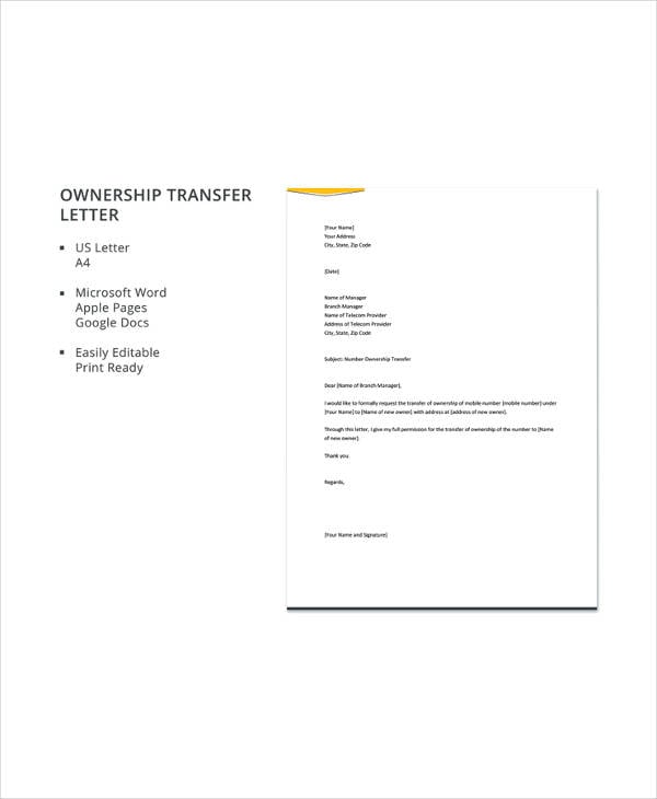 ownership transfer letter