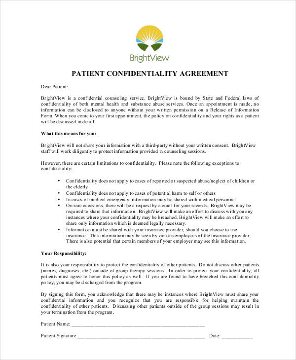 patient confidentiality agreement example