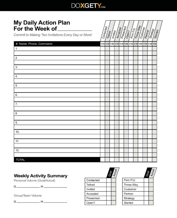 11 Daily Action Plan Templates PDF