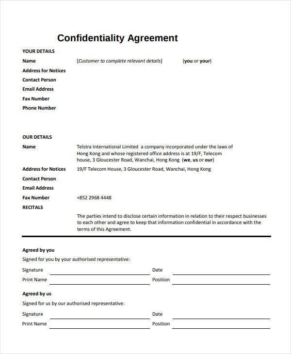 Confidentiality Agreement Template Word