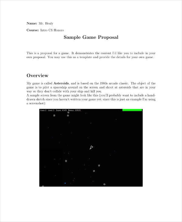Project Proposal Example of Game Software