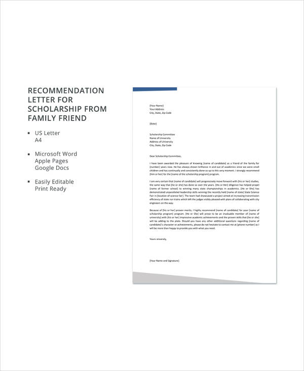 Reference Letter For Scholarship Doc