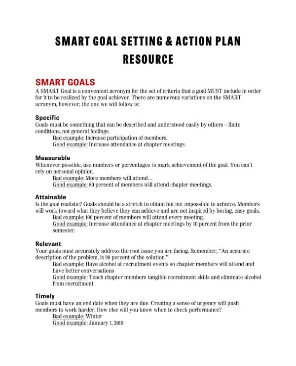 smart goal setting and action plan