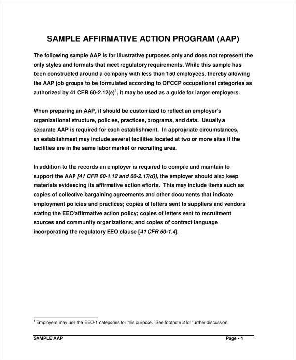 Sample Affirmative Action Plan