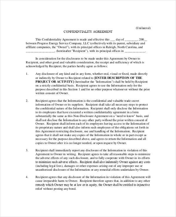 sample business confidentiality agreement