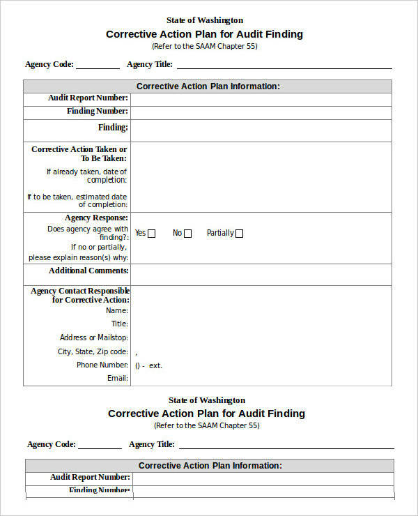 sample corrective action plan doc