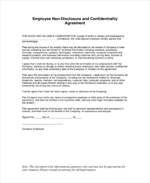 Confidentiality Agreement Employee Contract Forgotten Memories