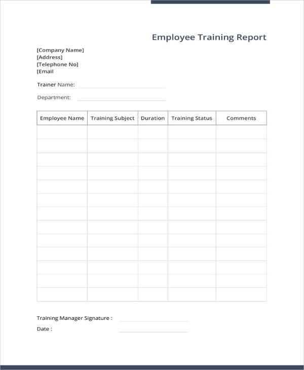 sample employee training report