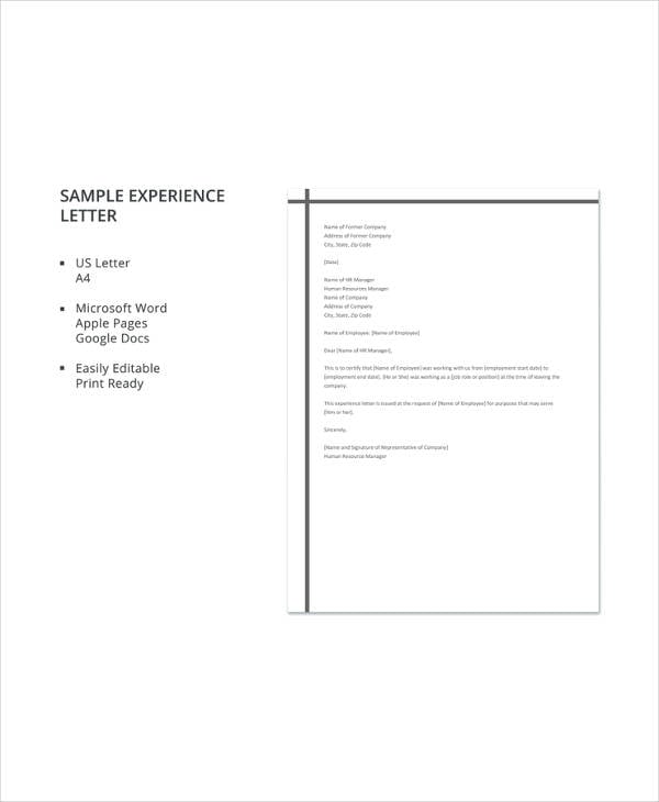 sample experience letterin google docs