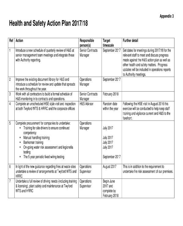 15 + Health and Safety Action Plan Templates - PDF, Google ...