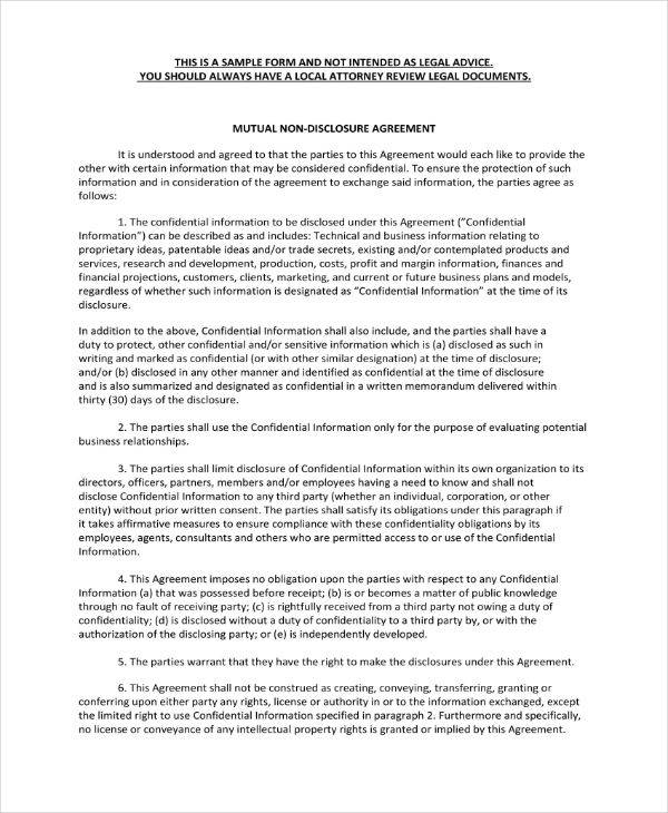 20+ Sample NonDisclosure Agreement Templates PDF, Word