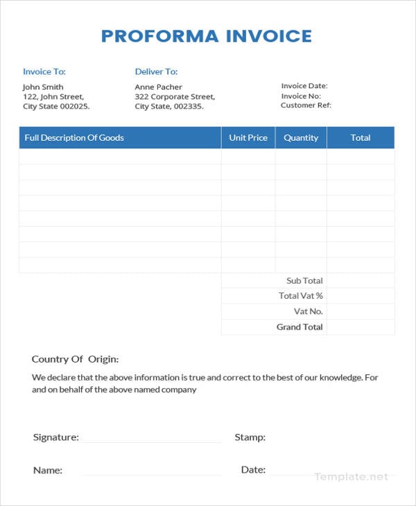 12+ Proforma Invoice Templates - PDF, DOC, Excel | Free ...