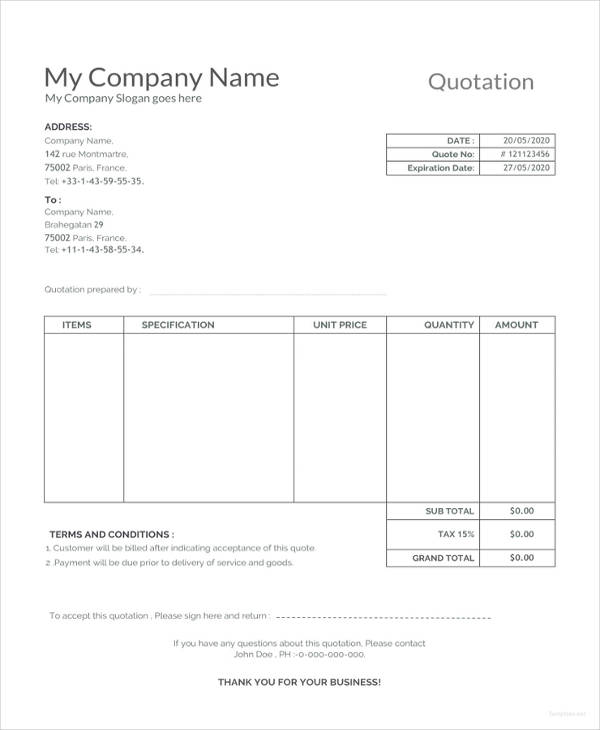 sample quotation template