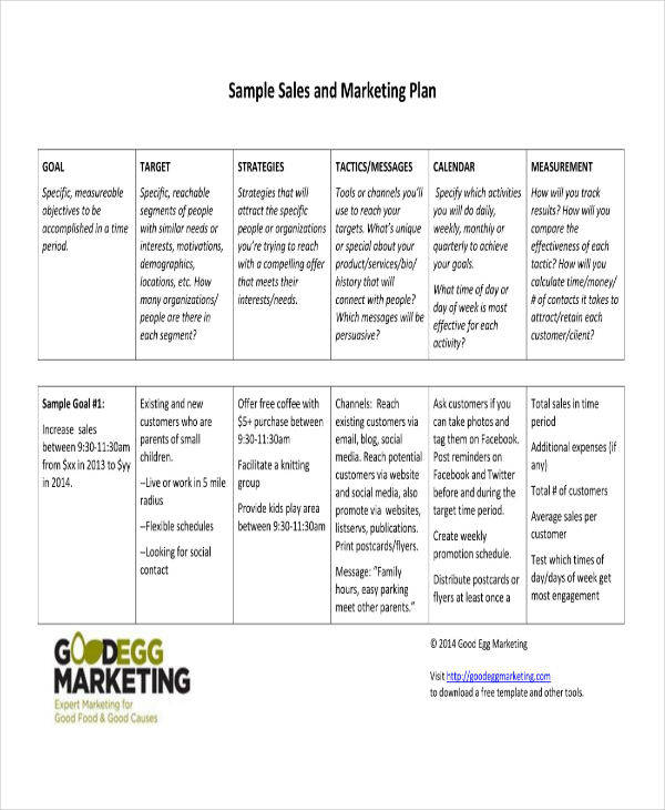 sample sales and marketing plan