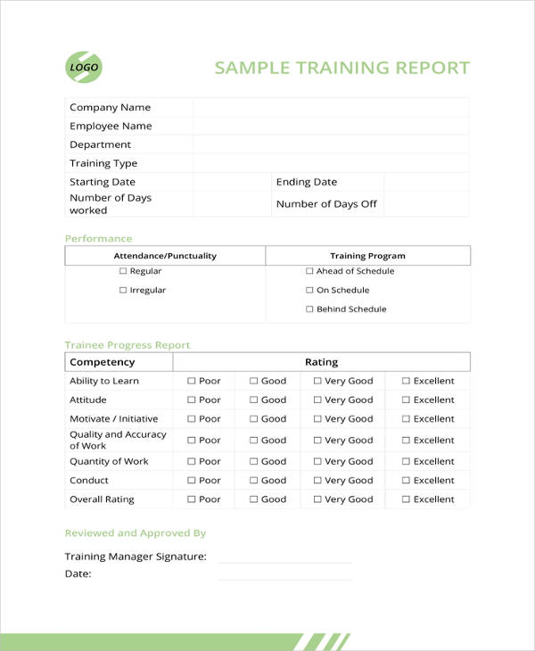report writing on training